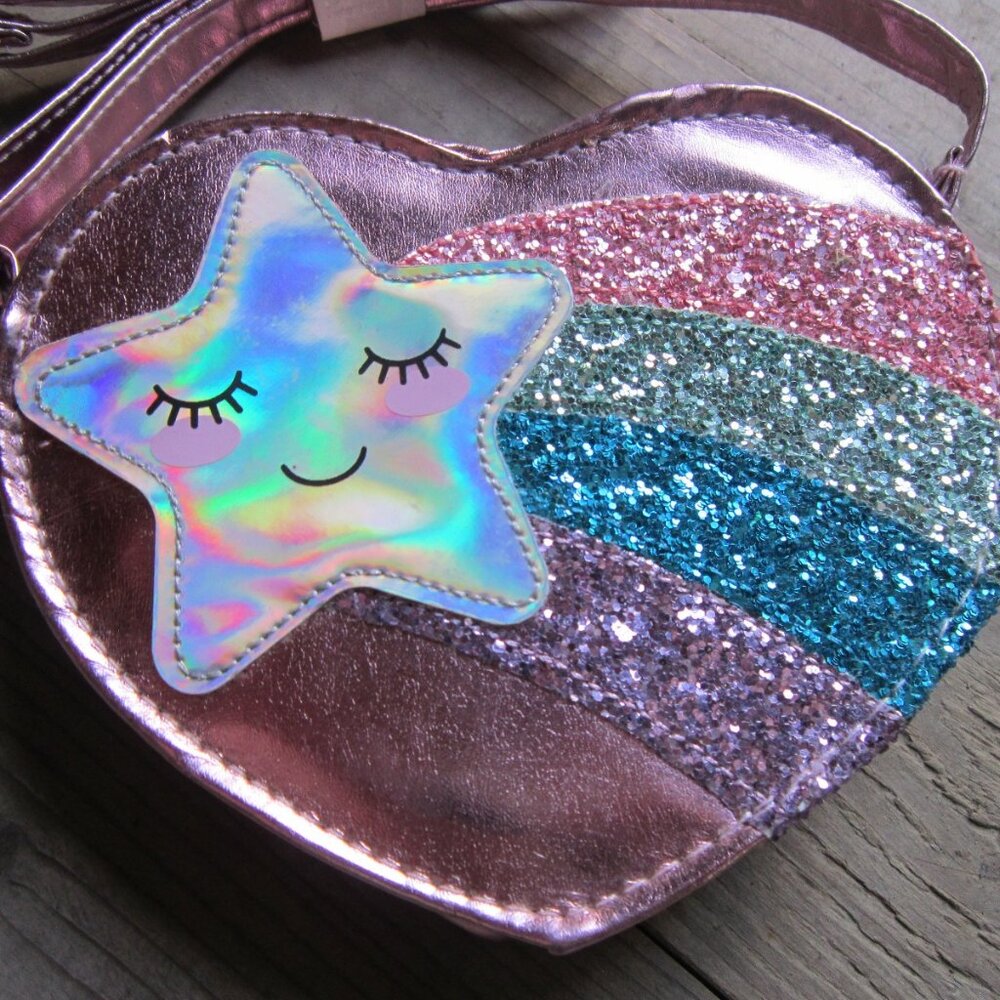 Kawaii Heart and Star Purse Shiny Irridescent Claire's Club Cute Glitter Cute